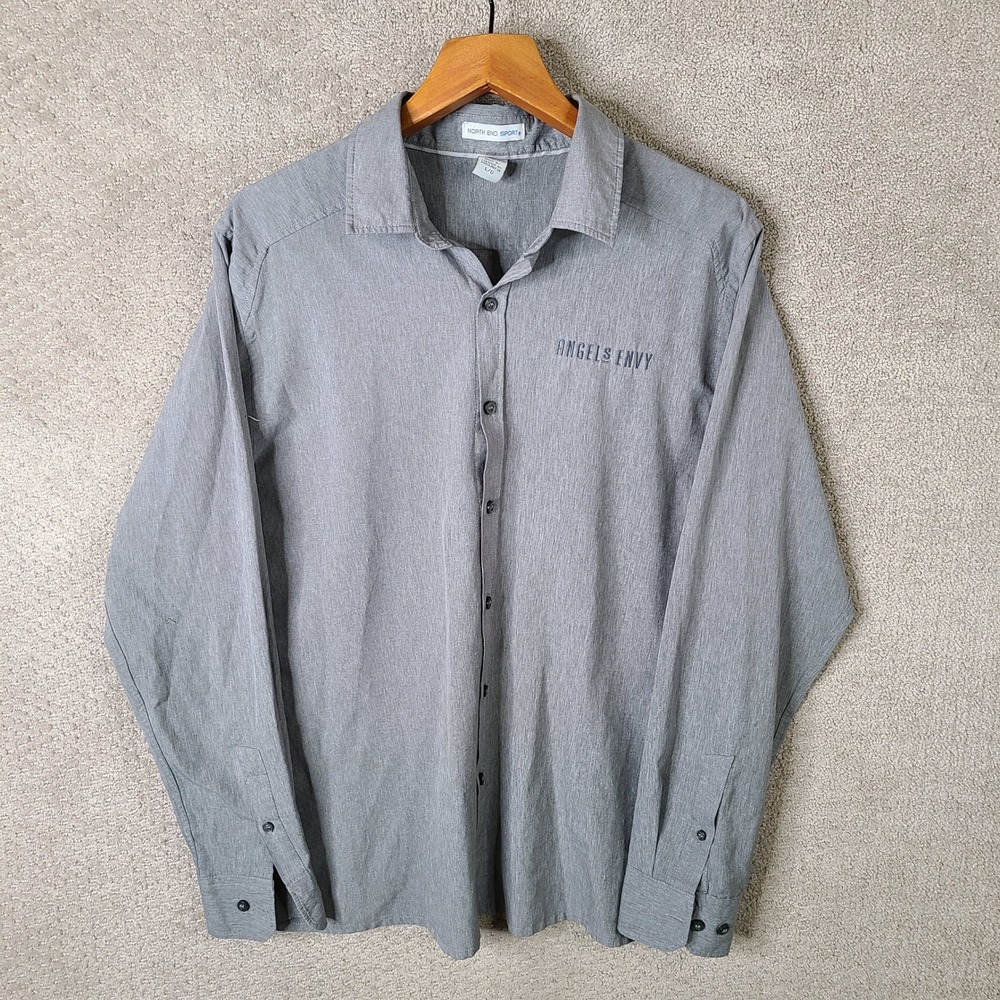 North End Sport Shirt Mens L Gray Angels Envy Whiskey‎ Button Down Polyester